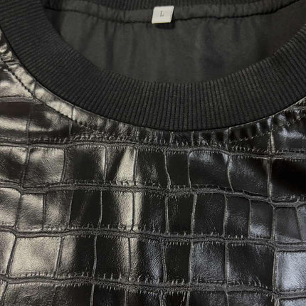 Men's Sweatshirt | Black Crocodile Leather | Fashion-Forward Crew Neck | Long Sleeve | Textured Design | Tailored Fit | Premium Quality | Unique Statement Piece | Luxurious Casual Wear