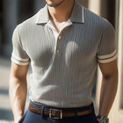 Men's Knitted Polo Shirt | Vertical Striped | Business Casual | Lightweight & Breathable | Summer Short Sleeve | Soft Comfort Fit | Classic Collar | Sizes S to 3XL | Stylish Office Attire