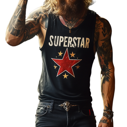 Men's Retro Tank Top | SUPERSTAR Print | Casual Crew Neck | Vintage Style | Sleeveless Cotton Shirt | Breathable Fabric | Versatile Fashion for Gym, Travel, Festivals | Sizes S-3XL