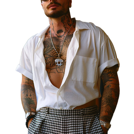 Men's Casual Lapel Shirt | Short Sleeve | 100% Cotton | Solid Color | Modern Lapel Collar | Spring Summer Fashion | Breathable & Comfortable | Ideal for Everyday Wear & Casual Outings