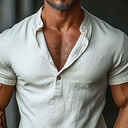 Men's T-Shirt | Cotton Short Sleeve | Round Neck Button Detail | Casual Lounge Wear | Premium Soft Breathable Fabric | Regular Fit | Machine Washable | Ideal for Everyday Comfort