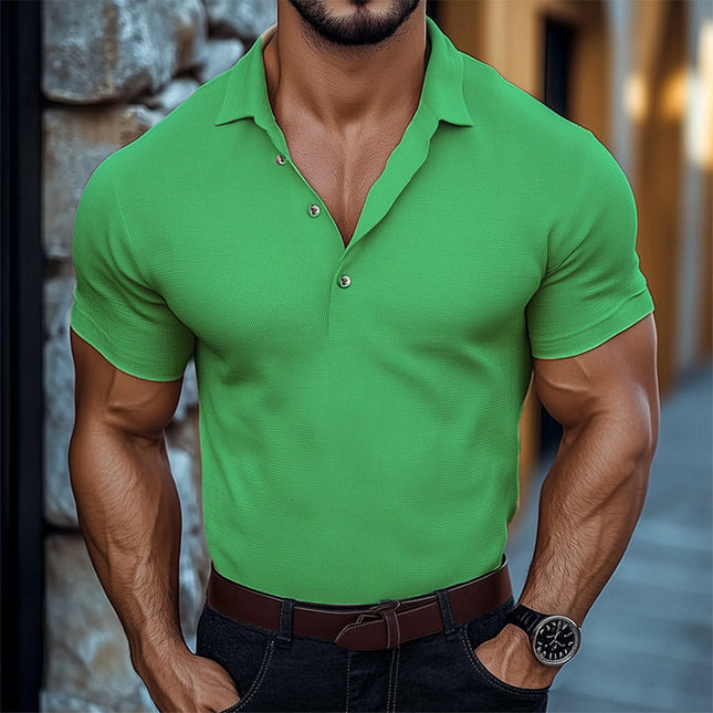 Men's Solid Color Textured Polo Neck T-Shirt | Summer Fashion | Short Sleeve Casual Tee | Soft Breathable Fabric | Sizes S-3XL | Stylish Button Placket | Classic Yet Contemporary | Versatile Wear