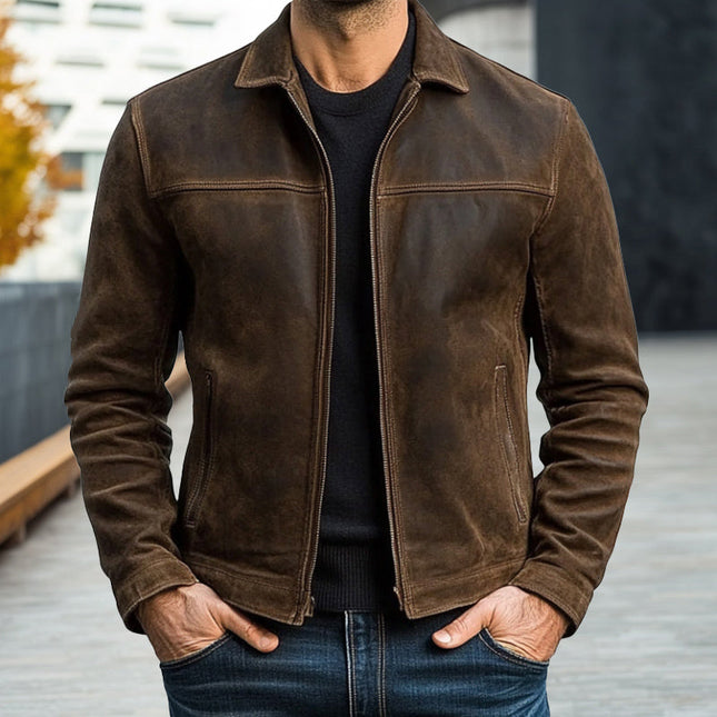 Men's Leather Jacket | Classic Style | Full Zipper Closure | Long Sleeves with Zippered Cuffs | Durable Premium Leather | Versatile Outerwear | Pockets & Reinforced Stitching | Black Army Green Brown