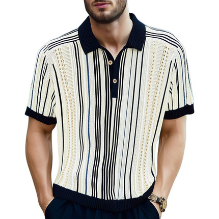 Men's Summer Fashion | Breathable Line Knit Polo Collar T-Shirt | Short Sleeves | Lightweight Moisture-Wicking Fabric | Comfortable Fit | Stylish Semi-Formal & Casual Wear | Sizes S-3XL