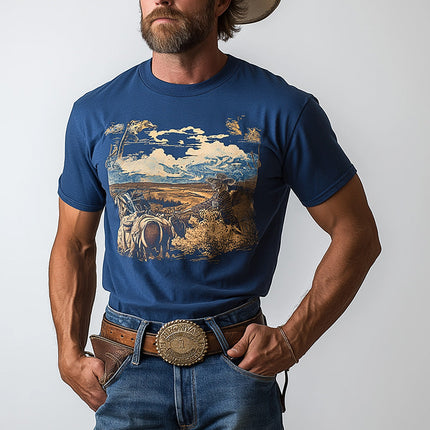 Men's Short Sleeve T-Shirt | Western Cowboy Style | Printed Cotton Blend | Summer Casual Top | Lightweight & Breathable | Stylish Graphic Tee