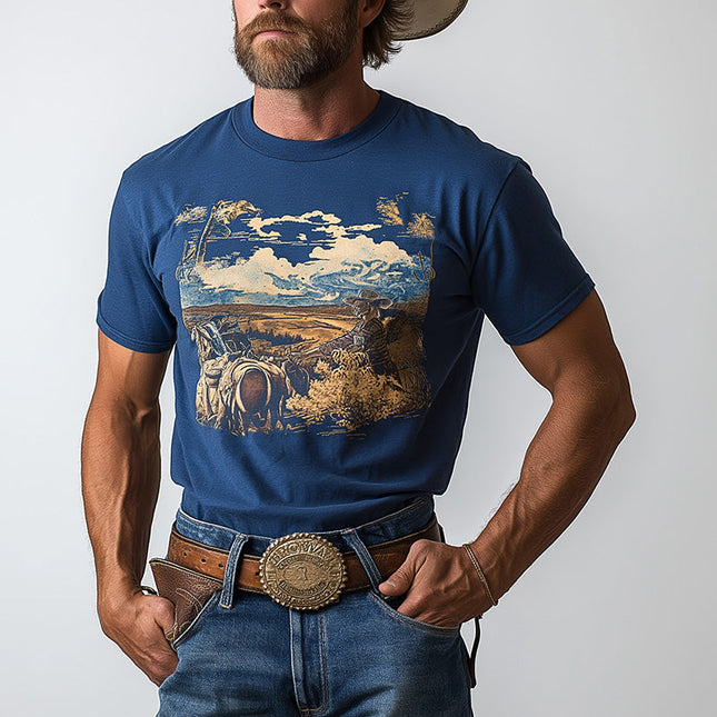 Men's Short Sleeve T-Shirt | Western Cowboy Style | Printed Cotton Blend | Summer Casual Top | Lightweight & Breathable | Stylish Graphic Tee