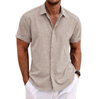 Men's Short Sleeve Shirt | Cotton Linen Blend | Solid Color | Lapel Collar | Breathable Summer Apparel | Casual Wear | Versatile Wardrobe Essential