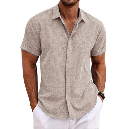Men's Short Sleeve Shirt | Cotton Linen Blend | Solid Color | Lapel Collar | Breathable Summer Apparel | Casual Wear | Versatile Wardrobe Essential