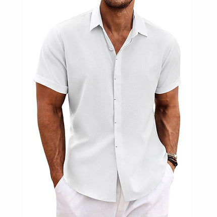 Men's Short Sleeve Shirt | Cotton Linen Blend | Solid Color | Lapel Collar | Breathable Summer Apparel | Casual Wear | Versatile Wardrobe Essential