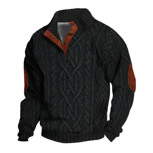 Men's Cable Knit Sweater | Vintage Style | Stand Collar | Full-Length Sleeves | Cozy Knit Fabric | Versatile Layering | Classic Colors | Charcoal Grey | Navy Blue | Beige | Warmth and Comfort