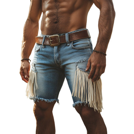 Men's Denim Shorts | Western Cowboy Style | Summer Tassel Design | Rugged Durable Fabric | Breathable Cool Fit | Casual Relaxed Aesthetic | Multiple Sizes S-3XL | Festival Fashion | Unique Modern Wardrobe Must-Have