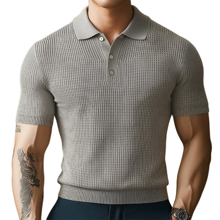 Men's Summer Knitted Polo Neck Short Sleeve Shirt | Business Casual Top | Soft Breathable Fabric | Tailored Fit | Button Placket | Versatile Solid Colors | Sizes Available