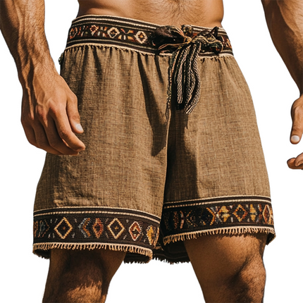 Men's Bohemian Resort Casual Shorts | Lightweight Cotton Blend | Relaxed Fit with Elastic Waistband | Unique Boho Pattern | Side Pockets | Cool Comfort for Warm Weather