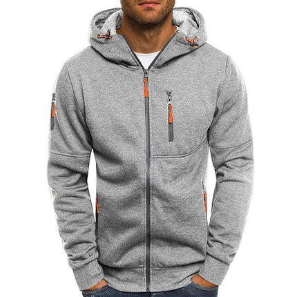 Men's Cotton Blend Zipper Hooded Jacket | Slim Fit Sports Outerwear | Lightweight Athleisure Coat | Adjustable Hood & Pockets | Casual & Functional Style | Machine Washable | Black Navy Grey Olive Colors | Sizes S-XXL