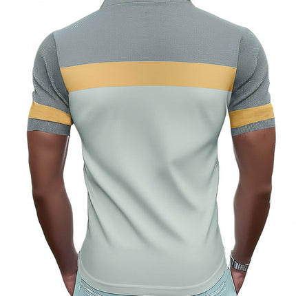 Men's Summer Polo Shirt | Business Casual Color Block Design | Cotton-Polyester Blend | Breathable & Moisture-Wicking | Short Sleeve with Traditional Collar | Professional Style | Sizes S-3XL