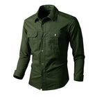 Men's Vintage Style Long Sleeve Dress Shirt | Cotton Blend | Lapel Collar | Solid Color | Two Chest Pockets | Machine Washable | Durable and Stylish | Versatile Fashion Statement