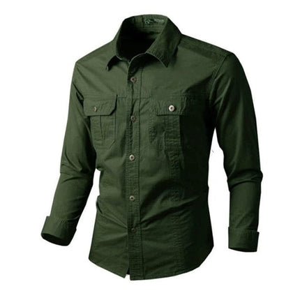 Men's Vintage Style Long Sleeve Dress Shirt | Cotton Blend | Lapel Collar | Solid Color | Two Chest Pockets | Machine Washable | Durable and Stylish | Versatile Fashion Statement