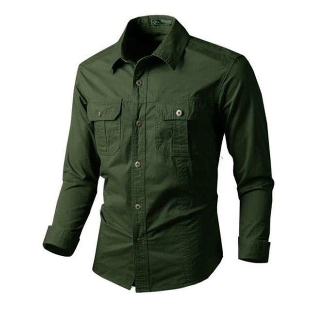 Men's Vintage Style Long Sleeve Dress Shirt | Cotton Blend | Lapel Collar | Solid Color | Two Chest Pockets | Machine Washable | Durable and Stylish | Versatile Fashion Statement