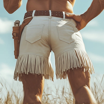 Men's Western Fringe Denim Shorts | Summer Fashion | Relaxed Fit | Mid-Thigh Length | Casual Adventure Wear | Music Festivals | Multiple Sizes | Machine Washable | Comfortable & Durable