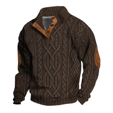 Men's Cable Knit Sweater | Vintage Style | Stand Collar | Full-Length Sleeves | Cozy Knit Fabric | Versatile Layering | Classic Colors | Charcoal Grey | Navy Blue | Beige | Warmth and Comfort