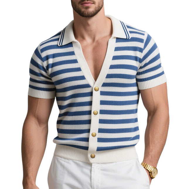 Men's Casual Polo Shirt | Short Sleeve Striped Knitted | Classic Collared Design | Comfortable Breathable Fabric | Versatile Styling | Regular Fit | Perfect for Casual Wear