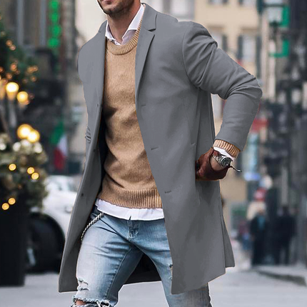 Men's Mid-Length Fitted Coat | Notch Lapel | Single Breasted | Polyester | Long Sleeve | No Lining | Casual Business Vintage Style | Fall Winter Spring