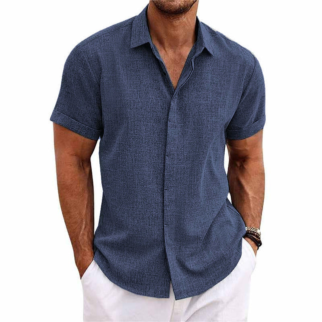 Men's Short Sleeve Shirt | Cotton Linen Blend | Solid Color | Lapel Collar | Breathable Summer Apparel | Casual Wear | Versatile Wardrobe Essential