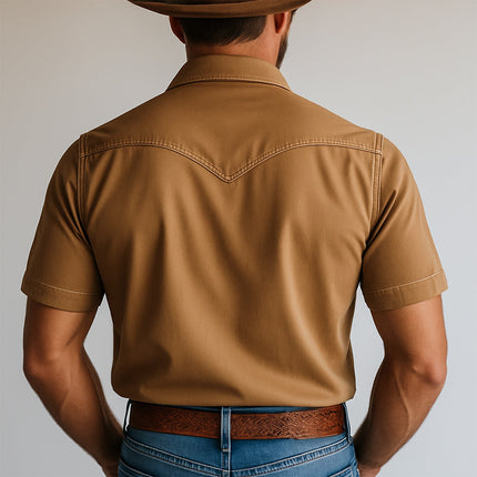 Men's Western Cowboy Shirt | Vintage Embroidered Denim | Short Sleeve | Rustic Casual Shirt | Iconic Western Themes | Durable Comfort | Lapel Collar | Versatile Styles | Sizes S to 3XL