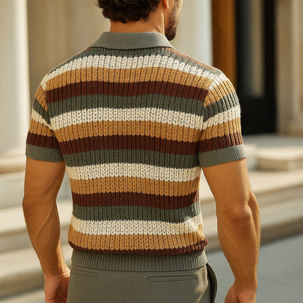 Men's Colorful Striped Polo Shirt | Breathable Moisture-Wicking Knit | Short Sleeve Fashion | Premium Cotton Polyester Blend | Casual Versatile Design | Modern Style | Available in S-3XL