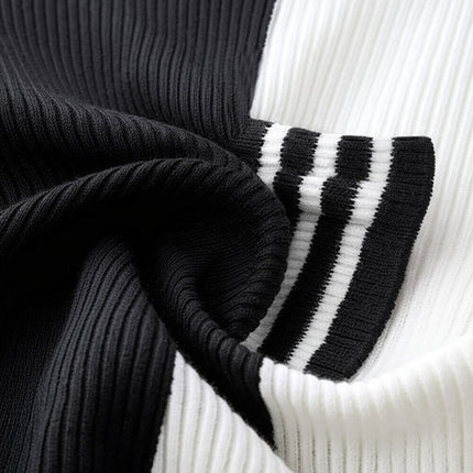 Men's Black and White Knitted T-Shirt | Summer Short Sleeve | Classic Style | High-Quality Fabric | Tailored Fit | Breathable and Lightweight | Versatile Fashion | Sizes S to 3XL