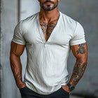 Men's V-neck Short Sleeve Cotton T-shirt | Solid Color | Casual Style | Soft Breathable Lightweight Fabric | Comfortable Relaxed Fit | Machine Washable | Versatile Layering