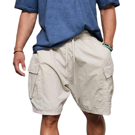 Men's Cargo Shorts | Multi-pocket Elastic Waist | Casual Breathable Design | Solid Color | Durable Outdoor Wear | Available in Various Sizes