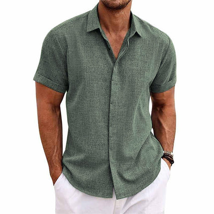 Men's Short Sleeve Shirt | Cotton Linen Blend | Solid Color | Lapel Collar | Breathable Summer Apparel | Casual Wear | Versatile Wardrobe Essential
