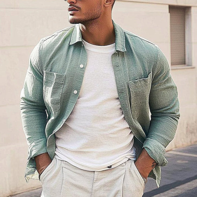 Men's Solid Color Lapel Shirt | Long Sleeve Casual Dress Shirt | Modern Lapel Collar | Versatile Casual Wear | Comfortable Fit | Available in Multiple Sizes
