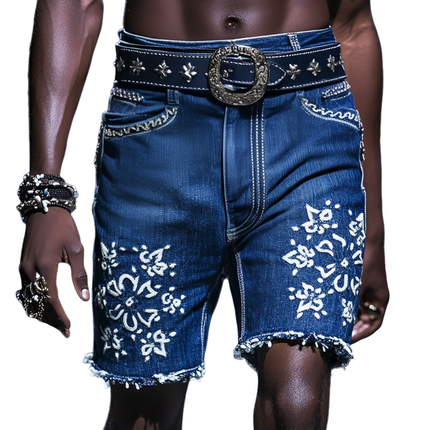 Men's Embroidered Denim Shorts | Straight Leg | Casual Summer Shorts | Fashionable Design | Comfortable Fit | Above The Knee | Durable Denim | Trendy Embroidery | Ideal for Outdoor Activities & Social Gatherings
