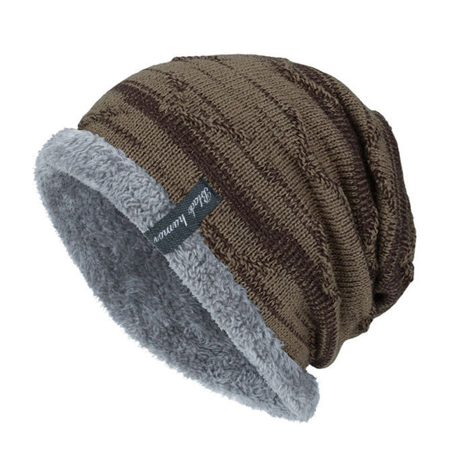 Men's Winter Fleece Lined Knitted Hat | Warm Acrylic Beanie | Casual Plush Design | Geometric Pattern