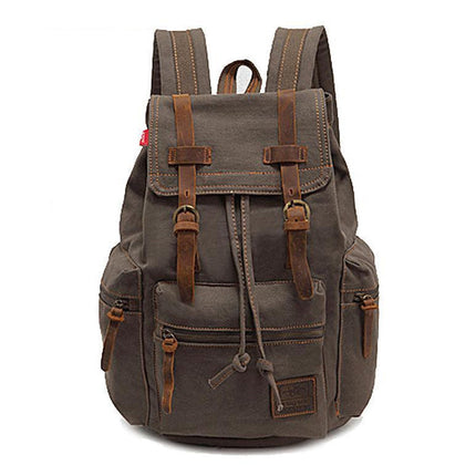 Vintage Canvas Backpack | Multi-Pocket Design | Water-Resistant Zippers | Durable High-Quality Fabric | PU Leather Straps | Adjustable for Comfort | Suitable for Hiking, Travel, School | Fits Laptops | 28x12x42cm