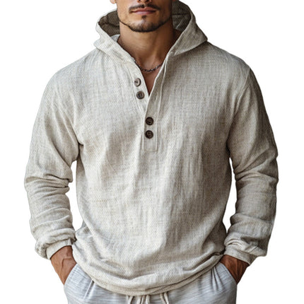 Men's Off-White Hoodie | Cotton Linen Blend | Relaxed Fit | Skin-Friendly | Breathable Long Sleeves | Versatile Casual Style | Cool Moisture-Wicking | Spacious Hood | Snug Cuffs | Easy Care | Hypoallergenic