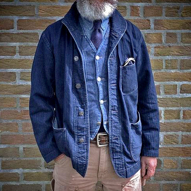 Men's Casual Vintage Denim Jacket | Stand Collar | Long Sleeve | Lightweight Thin | Multi-Pocket Design | Regular Fit | All-Season Outerwear