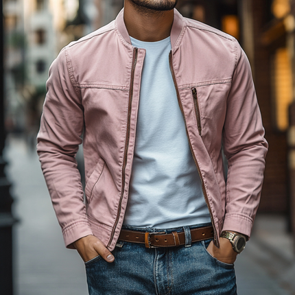 Men's Washed Cotton Baseball Jacket | Stand Collar | Zipper Placket | Slim Fit | Casual Outerwear | Versatile Style | Functional Pockets | Multiple Colors & Sizes
