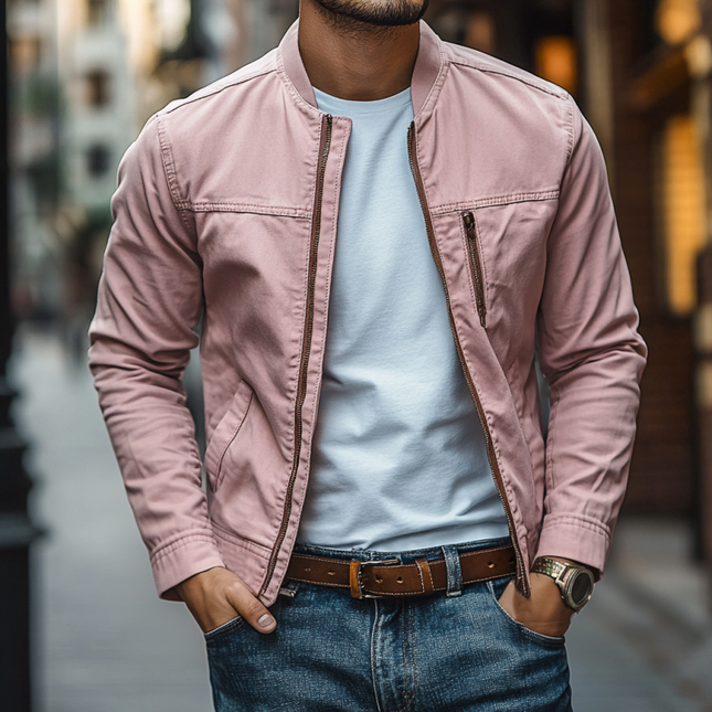 Men's Washed Cotton Baseball Jacket | Stand Collar | Zipper Placket | Slim Fit | Casual Outerwear | Versatile Style | Functional Pockets | Multiple Colors & Sizes