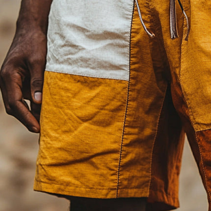 Men's Linen Shorts | Contrast Color Patchwork Design | Casual Elastic Waist | Breathable Summer Wear | Versatile for Beach & Outings | Sizes S-XXXL