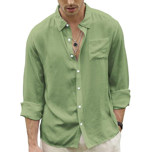 Men's Long-sleeve Shirt | Light Green Ice Silk | Casual Skin-friendly | Cooling Moisture-wicking Fabric | Breathable and Comfortable | Classic Fit with Regular Collar | Perfect for Smart-casual or Business Casual