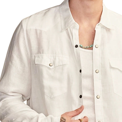Men's Long Sleeve Cotton Shirt | Summer Comfort Snap Button | Breathable Casual Dress Shirt | 100% Cotton | Regular Fit | Point Collar | Front Chest Pockets | Ideal for Work & Outings