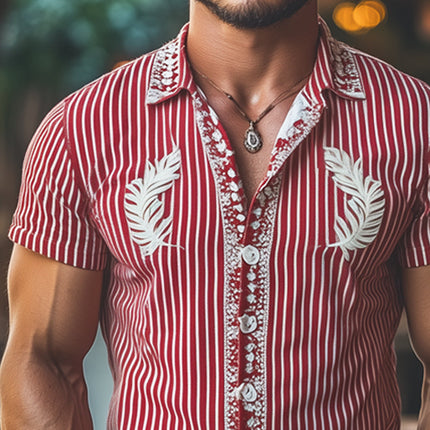 Men's Summer Striped Shirt | Exquisite Embroidery | Short Sleeve | Casual Lapel Collar | Breathable Cotton Blend | Ideal for Warm Weather | Versatile Style | Sizes S-3XL | Classic Pattern | Elegant Casual Shirt