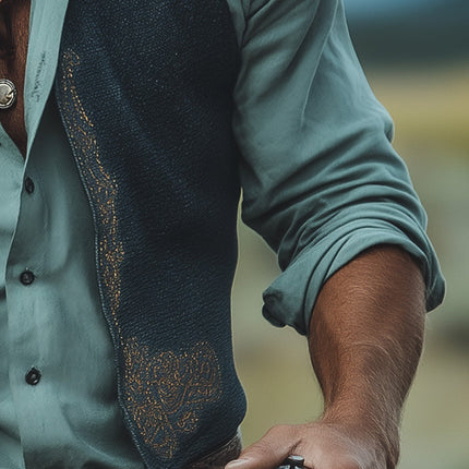 Men's Western Cowboy Style Vest | Summer Sleeveless Hot Stamping | Lightweight Blended Fabric | Breathable Outerwear | Fashionable Casual Layer
