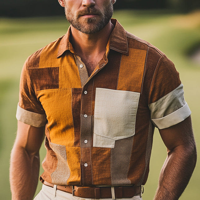 Men's Short Sleeve Shirt | Color Block Print | Lapel Collar | Breathable Fabric | Modern Stylish Design | Tailored Comfortable Fit | Casual Beach Semi-Formal Versatile | Summer Men's Fashion
