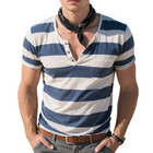 Men's Retro Western Style Henley T-Shirt | Striped Print | Casual Short Sleeve | Breathable Cotton Blend | Vintage-Inspired | Relaxed Fit | Versatile Everyday Wear | Sizes S-3XL | Ideal for Spring & Summer