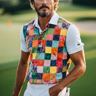 Men's Short Sleeve Polo Shirt | Color Block Print | Stylish Classic Fit | Premium Breathable Fabric | Easy Care | Casual & Semi-Formal Events | Standout Modern Design