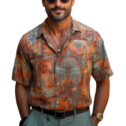 Men's Short Sleeve Shirt | Retro Print | Casual Style | Soft & Breathable Fabric | Button-Down Collar | Vintage Inspired Design | Perfect for Summer | Available in Sizes S-3XL